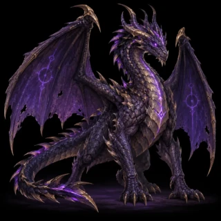 Dragon · concept art, not gameplay Concept art of a purple-scaled dragon with gold-tipped wings.